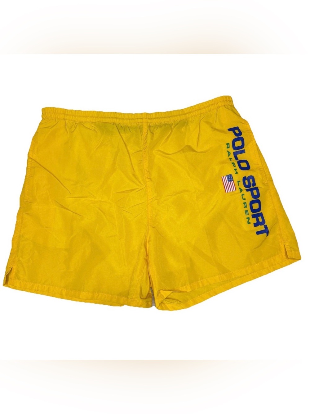 Vintage Polo Sport Ralph Lauren Medium Swim Trunks Shorts Yellow Lined 90's MINT